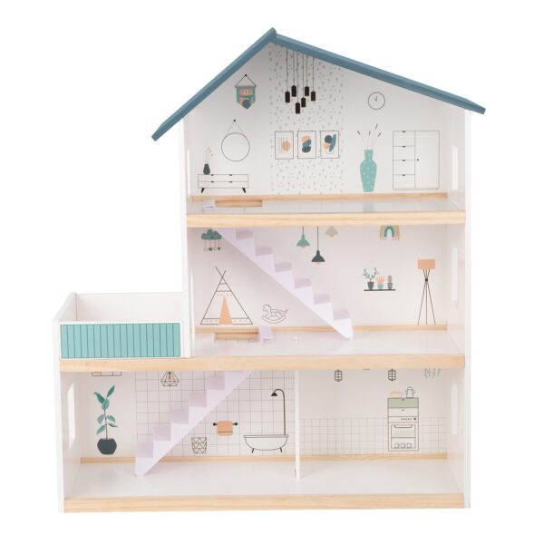 TOOKY TOY Duży Drewniany Domek dla Lalek + Figurki FSC - 013