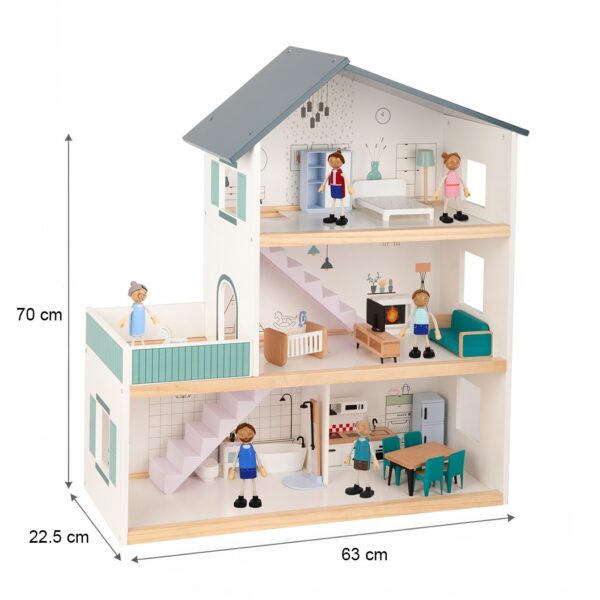 TOOKY TOY Duży Drewniany Domek dla Lalek + Figurki FSC - 016