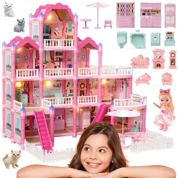 WOOPIE Domek dla Lalek Villa z Akcesoriami i Lalką Podświetlany 296el. - 001