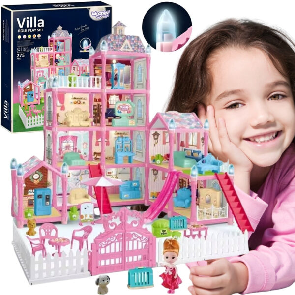 WOOPIE Domek dla Lalek Villa z Akcesoriami i Lalką Podświetlany 275el. - 001