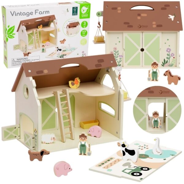 CLASSIC WORLD Drewniany Domek Farma Vintage Zestaw Figurek 17 el. - 001 CLASSIC WORLD Drewniany Domek Farma Vintage Zestaw Figurek 17 el. - 001