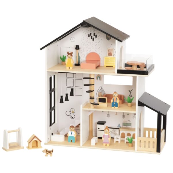 TOOKY TOY Drewniana Rezydencja dla Lalek 25 Elementów - 005