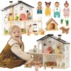 TOOKY TOY Drewniany Domek dla Lalek z Akcesoriami i Rodzinką 20 el. - 001