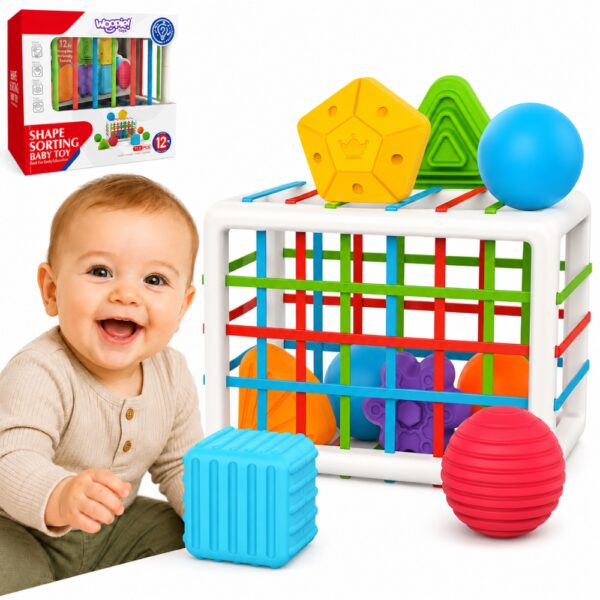WOOPIE BABY Elastyczna Kostka Sensoryczna Sorter dla Dzieci Kolorowe Kształty 13 el. - 001