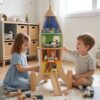 CLASSIC WORLD Drewniana Rakieta Domek dla Dzieci + Figurki 51el. - 002