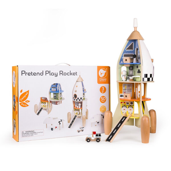 CLASSIC WORLD Drewniana Rakieta Domek dla Dzieci + Figurki 51el. - 012