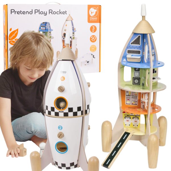 CLASSIC WORLD Drewniana Rakieta Domek dla Dzieci + Figurki 51el. - 013