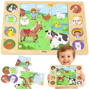 VIGA Drewniane Puzzle Odgadnij Po Cieniu – Farma Układanka 17 el.