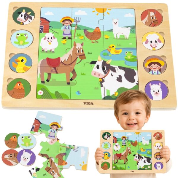 export VIGA Drewniane Puzzle Odgadnij Po Cieniu - Farma Układanka 17 el.
