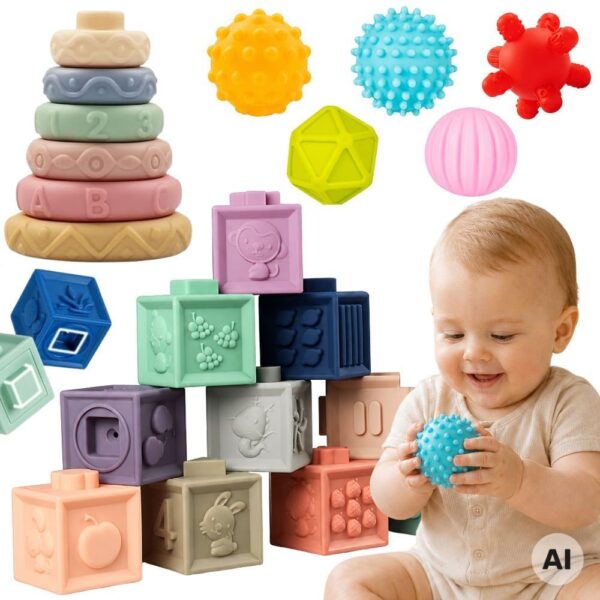 WOOPIE BABY Miękkie Klocki Sensoryczne Gryzaki 23 el. - 001