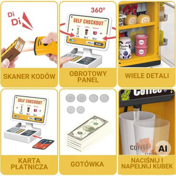 WOOPIE Sklep Mini Market Interaktywna Kasa Skaner Akcesoria Dźwięki Światło - 005