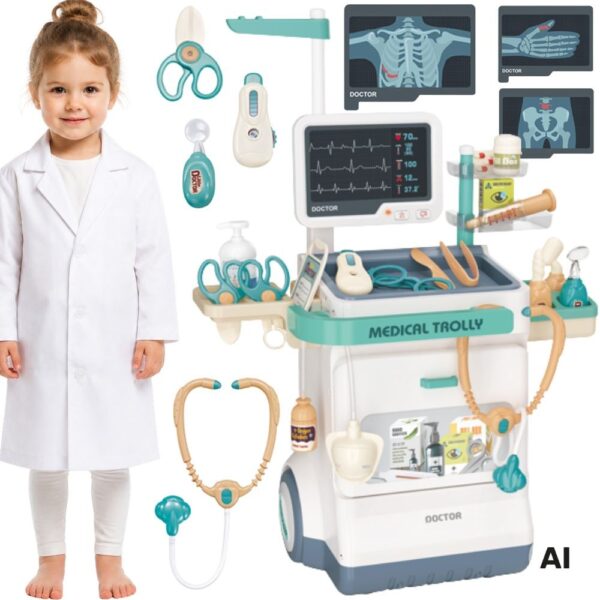 WOOPIE Wózek Lekarski Zestaw Mały Doktor EKG Dźwięk Światło Regulowany 26el - 001
