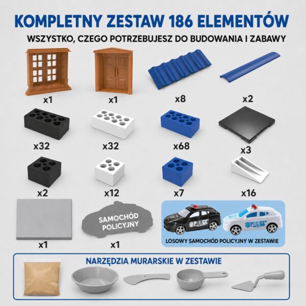 WOOPIE Zestaw Konstrukcyjny do Budowania Cegły Posterunek Policji 186 el. Cegiełki Budowlane - 004