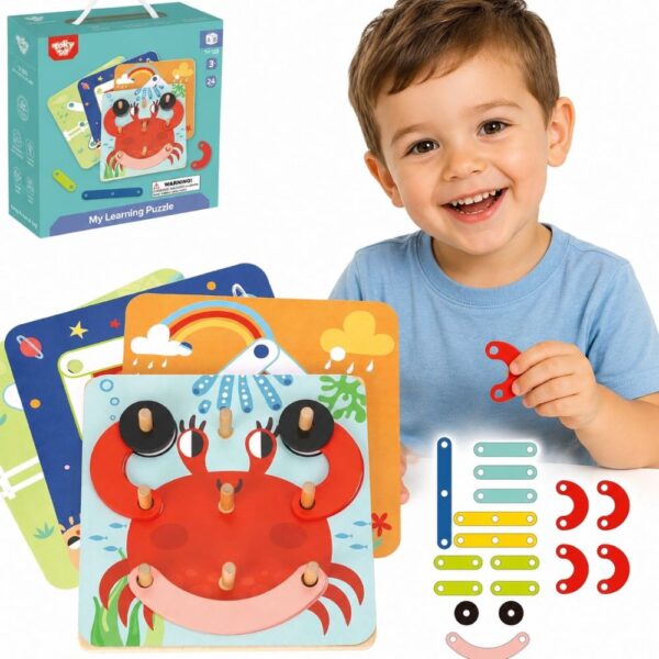 TOOKY TOY Drewniana Układanka Klocki Kołki Wzory Zwierząt do Odtworzenia Certyfikat FSC - 001