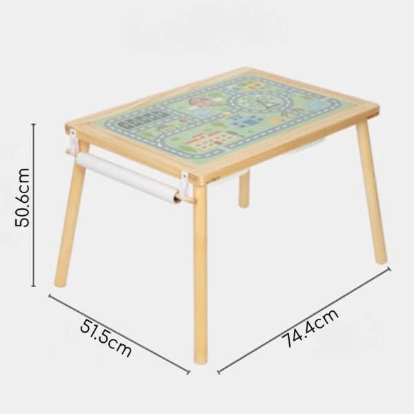 WOOPIE GREEN Drewniany Stolik Aktywności 4w1 Tablica Kredowa Pojemniki Mapa Miasta Papier Rysunkowy - 007