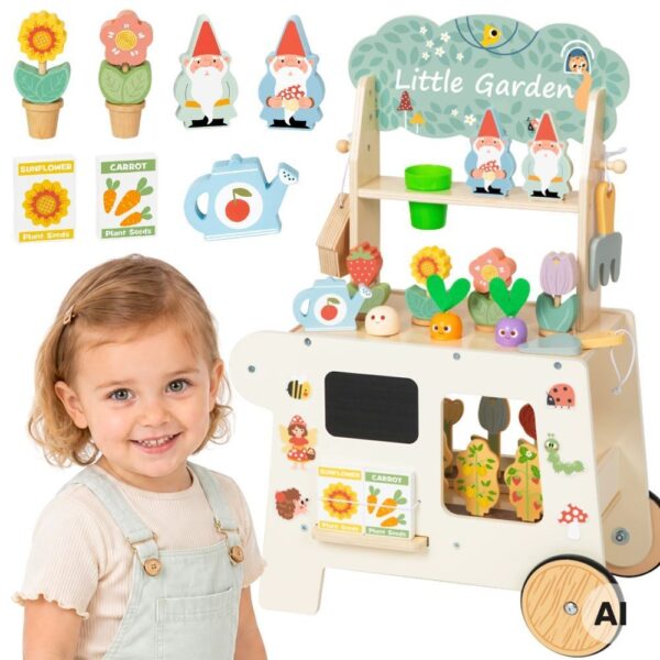 TOOKY TOY Wózek Ogrodowy Sklepik Drewniany Montessori 57el - 007