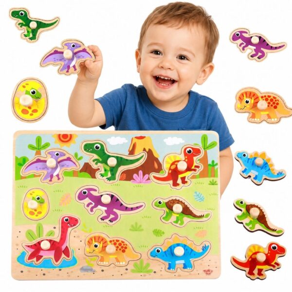 TOOKY TOY Drewniane Puzzle Montessori Układanka Dinozaury Kształty - 001 TOOKY TOY Drewniane Puzzle Montessori Układanka Dinozaury Kształty - 001