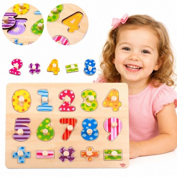 TOOKY TOY Drewniane Puzzle Nauka Liczenia Układanka Z Pinezkami Cyferki - 001 TOOKY TOY Drewniane Puzzle Nauka Liczenia Układanka Z Pinezkami Cyferki - 001