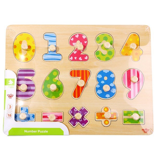 TOOKY TOY Drewniane Puzzle Nauka Liczenia Układanka Z Pinezkami Cyferki - 006