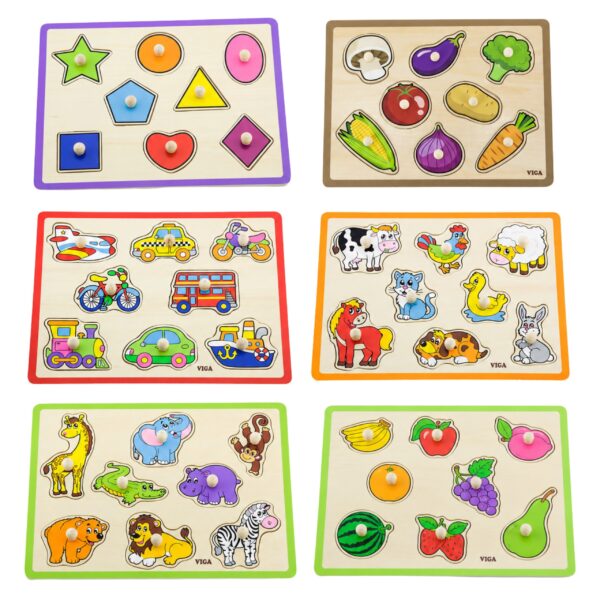 VIGA Drewniane Puzzle z Uchwytami i Półką 7 el. - 002