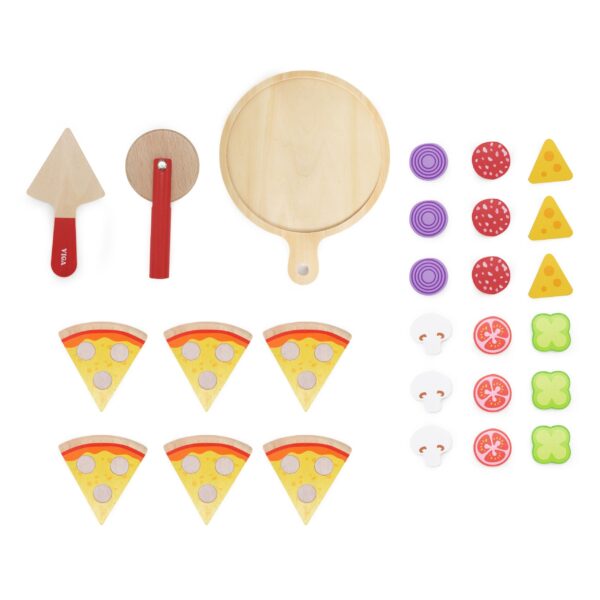 VIGA Drewniana Pizza Do Krojenia Zestaw kuchenny 27 el. Dla Dzieci 18M+ - 007