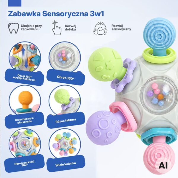 WOOPIE BABY Zabawka Sensoryczna Gryzak Piłka 3w1 Piłka 6m+ - 004