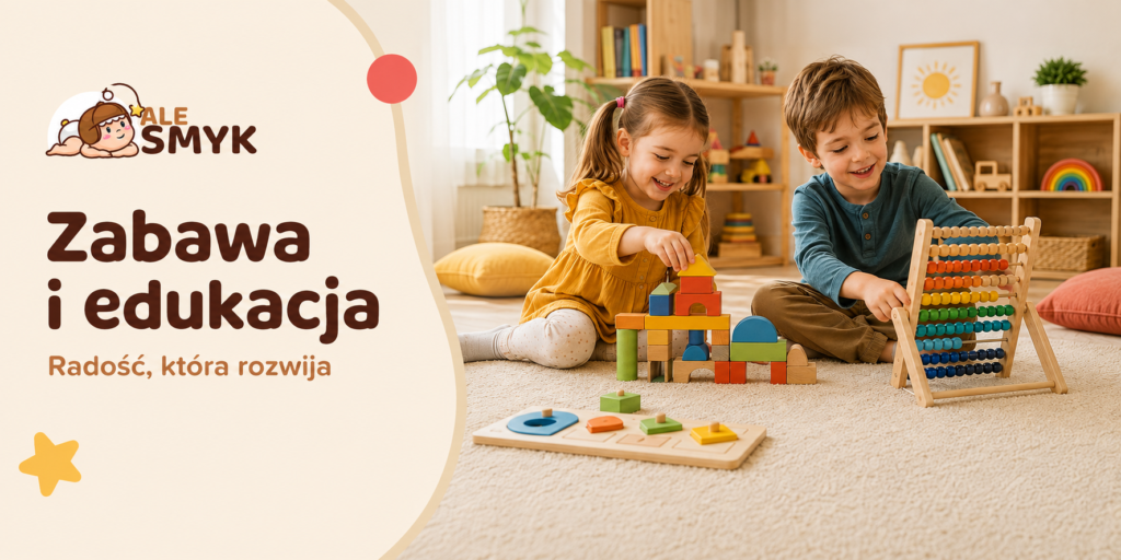 Dzieci uczące się poprzez zabawę drewnianymi klockami, układanką i liczydłem