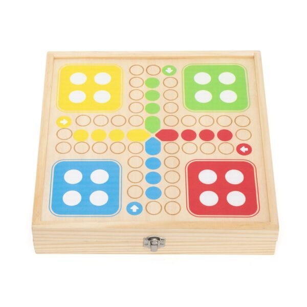 VIGA Drewniana gra zręcznościowa 4w1 Hokej stołowy Curling Bowling Ludo - 011