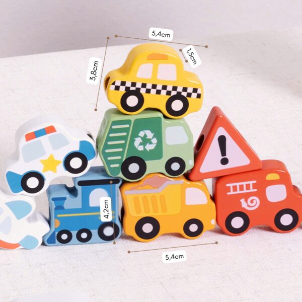 WOOPIE GREEN Drewniana Nawlekanka Transport 13 el. - 006
