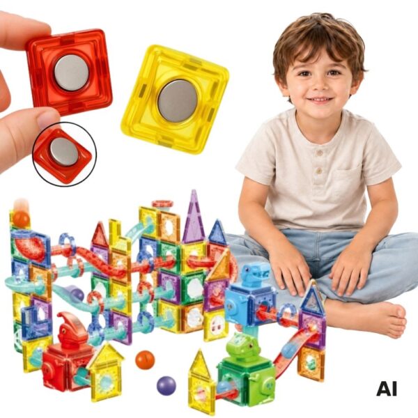 WOOPIE Klocki Magnetyczne Konstrukcyjne 3D Zestaw Edukacyjny Tor Kulkowy 170el.