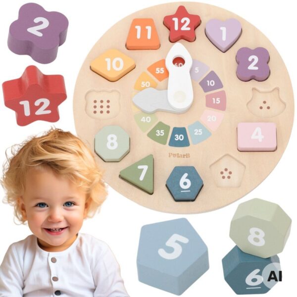 Viga Drewniany Zegar Sorter Kształtów Edukacyjny 18m+ - 001