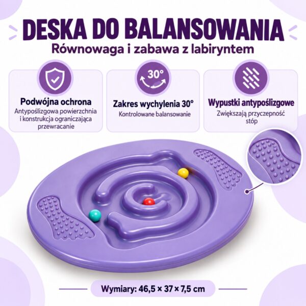 WOOPIE Okrągła Deska do Balansowania Fioletowa Dysk Równoważnia Labirynt - 003