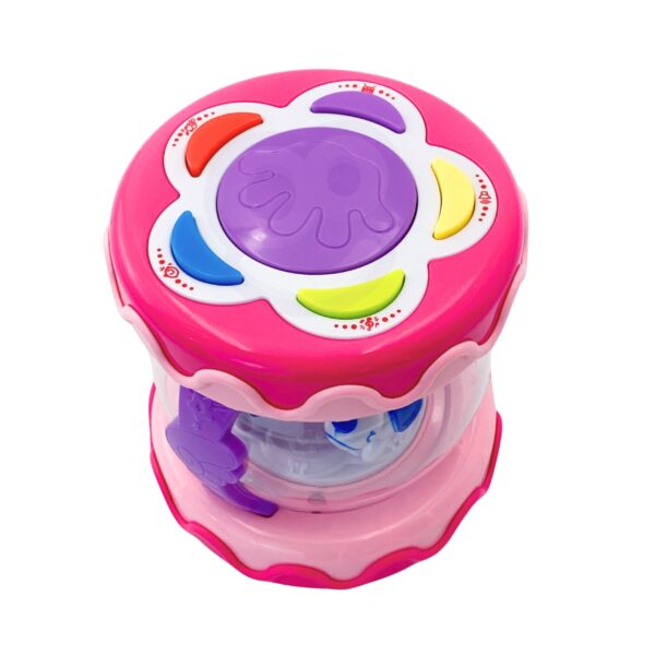 WOOPIE BABY Różowy Bębenek Pozytywka Projektor 3w1 Zabawka Muzyczna dla Niemowląt + Walec Roller do Nauki Raczkowania - 005