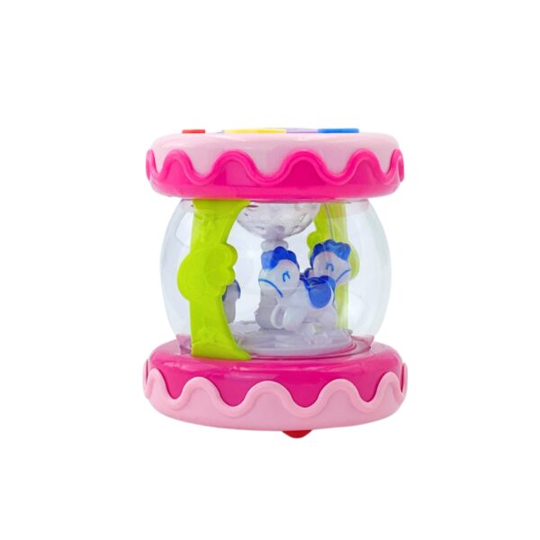 WOOPIE BABY Różowy Bębenek Pozytywka Projektor 3w1 Zabawka Muzyczna dla Niemowląt + Walec Roller do Nauki Raczkowania - 006