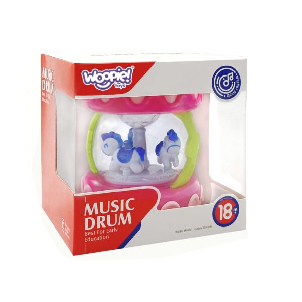 WOOPIE BABY Różowy Bębenek Pozytywka Projektor 3w1 Zabawka Muzyczna dla Niemowląt + Walec Roller do Nauki Raczkowania - 007