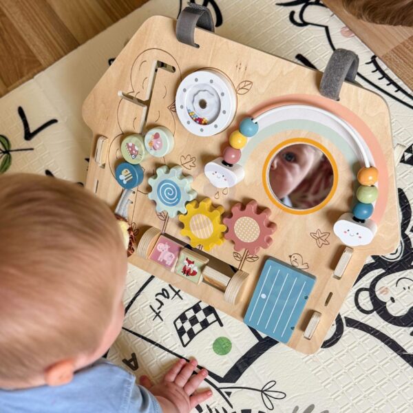 WOOPIE GREEN  Tablica Manipulacyjna Edukacyjna Sensoryczna Domek Montessori 2w1 8 el. - 003