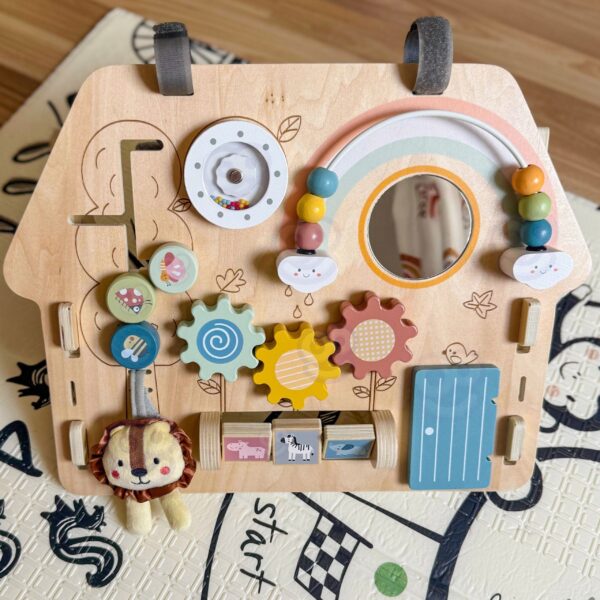 WOOPIE GREEN  Tablica Manipulacyjna Edukacyjna Sensoryczna Domek Montessori 2w1 8 el. - 004