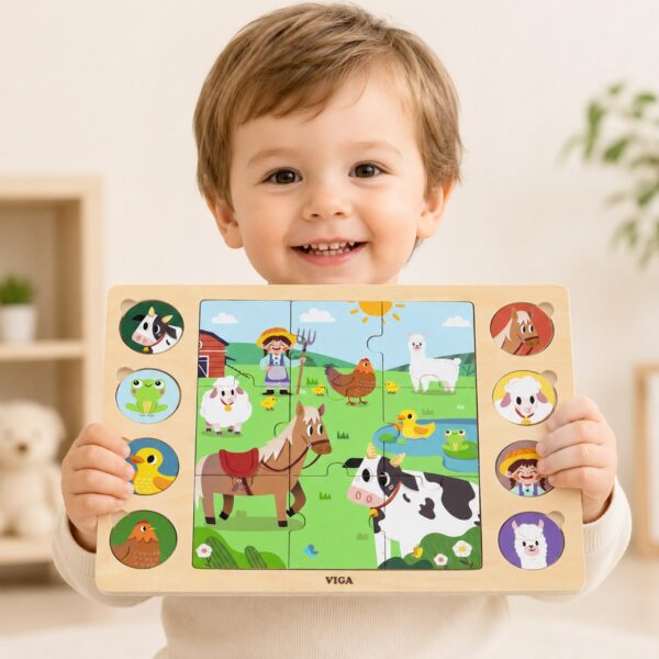 VIGA Drewniane Puzzle Odgadnij Po Cieniu - Farma Układanka 17 el. - 002
