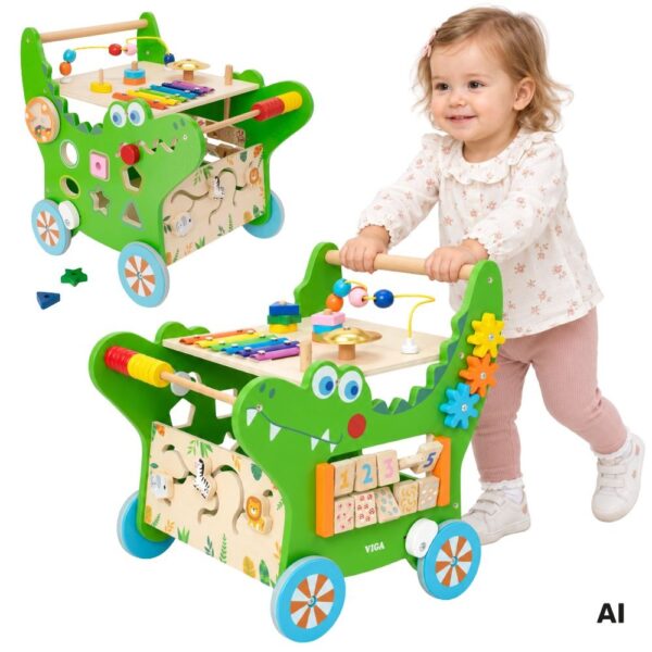VIGA Drewniany Pchacz Edukacyjny Krokodylek 12w1 - 001
