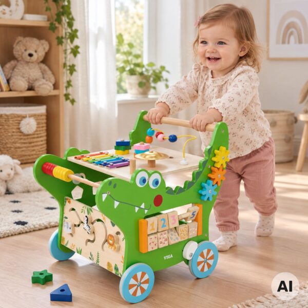 VIGA Drewniany Pchacz Edukacyjny Krokodylek 12w1 - 003