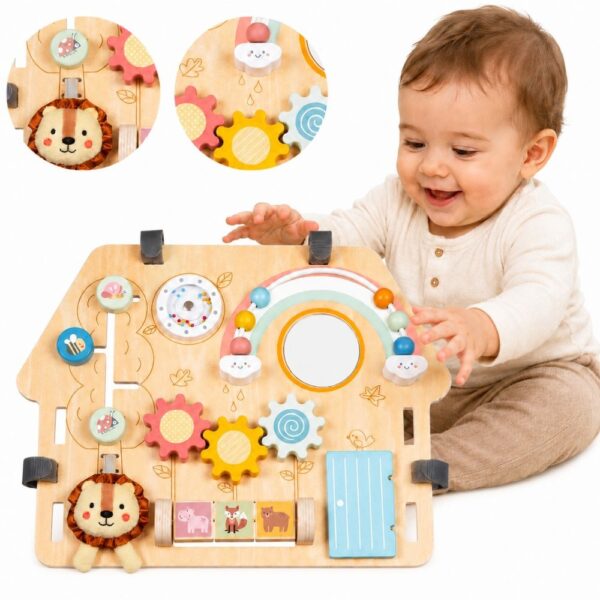 WOOPIE GREEN  Tablica Manipulacyjna Edukacyjna Sensoryczna Domek Montessori 2w1 8 el. - 001